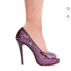 Ellie Purple Sequin Peep-Toe Heels - Size 7